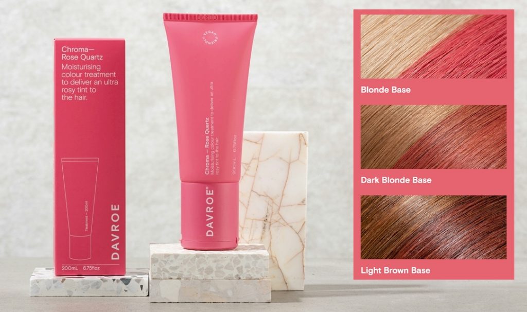 Rose Quartz Chroma will create a pink-red hue on medium to light blonde hair, and a rosy tone on light to dark brown hair. Improves hair strength, while adding moisture, leaving hair nourished and revitalised.
This Chroma contains balancing Rose Extract to retain the hair’s natural moisture, leaving hair conditioned and nourished, whilst strengthening, reducing frizz and increasing shine.