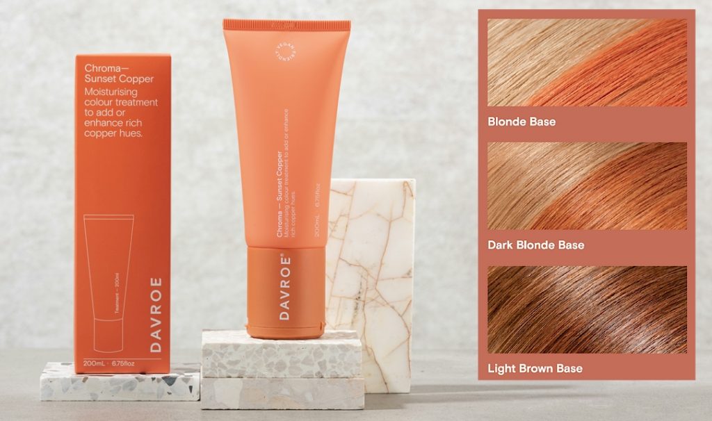 Sunset Copper Chroma will create a combination of pink and orange tones on light to dark blonde hair, or add more vibrancy to copper/red hair. Improves hair strength, while adding moisture, leaving hair nourished and revitalised.